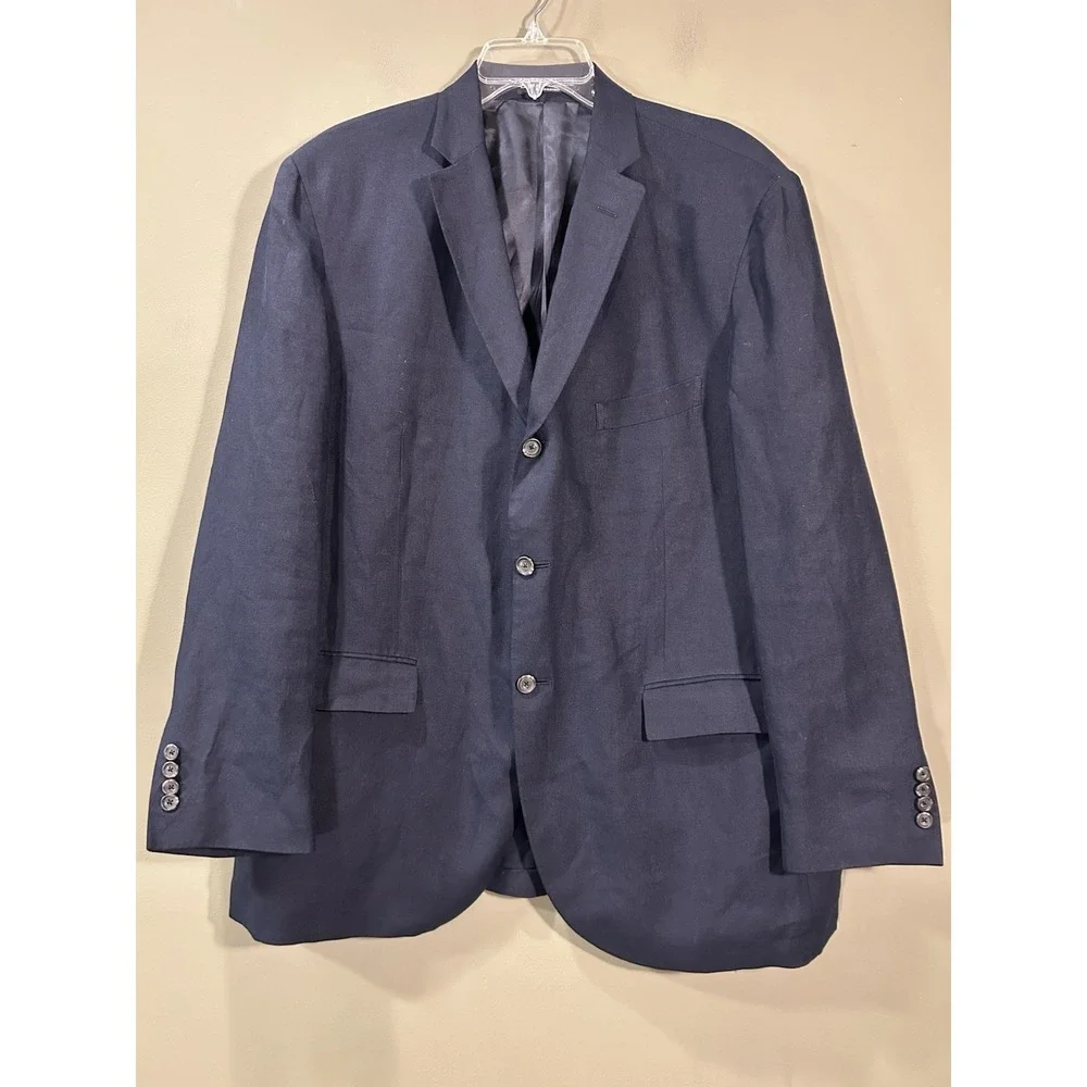 Vintage Polo Ralph Lauren Blazer 46R Flax Linen Navy Blue Unstructured Jacket